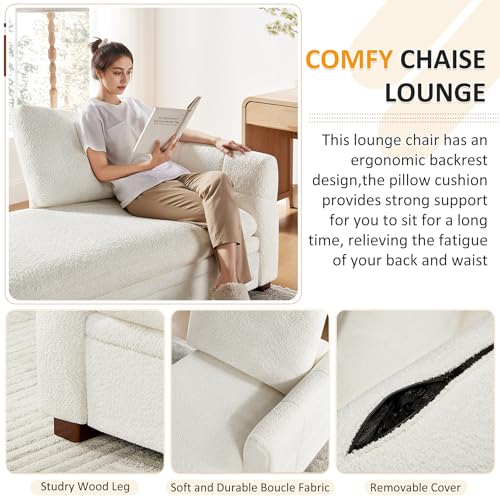 Oversized 70.47'' Chaise Lounge Chair with Storage, Boucle White