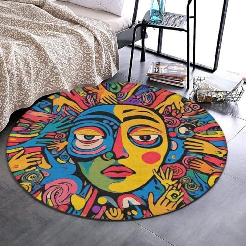Room Sofa Yoga Soft Round Carpet, Home Decor Non Slip Kitchen Office Circle Rug, Machine Washable Modern Round Area Rug Abstract Graffiti Paint, 36inch
