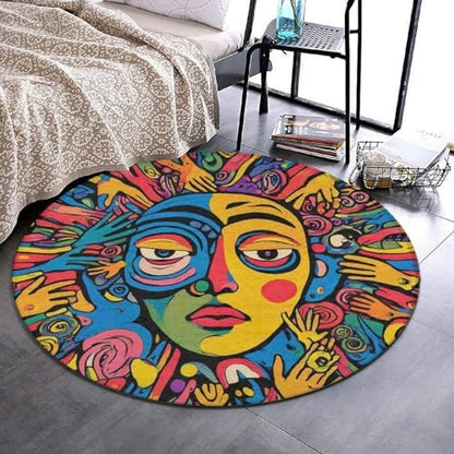 Room Sofa Yoga Soft Round Carpet, Home Decor Non Slip Kitchen Office Circle Rug, Machine Washable Modern Round Area Rug Abstract Graffiti Paint, 36inch