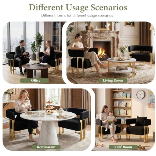 Black and Gold Accent Chairs Set of 2, Boucle Barrel Chairs for Living Room | Boucle Upholstery, Curved Bucket Design, Bedroom Chair, Gold-Tone Base, Armchairs for Office, Small Space Seating