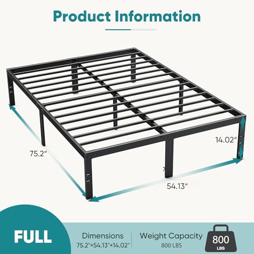 Full Size Metal Platform Bed Frame with Storage Space, Heavy Duty Sturdy Mattress Foundation, Strong Support Slats, Easy to Assemble, Black