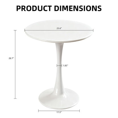 Round Dining Table, 24" Circle Tulip Table with Thickened Tabletop & Metal Pedestal, Mid Century Modern Bistro Table for Kitchen, Small Places, Living Room, Cafe (White)