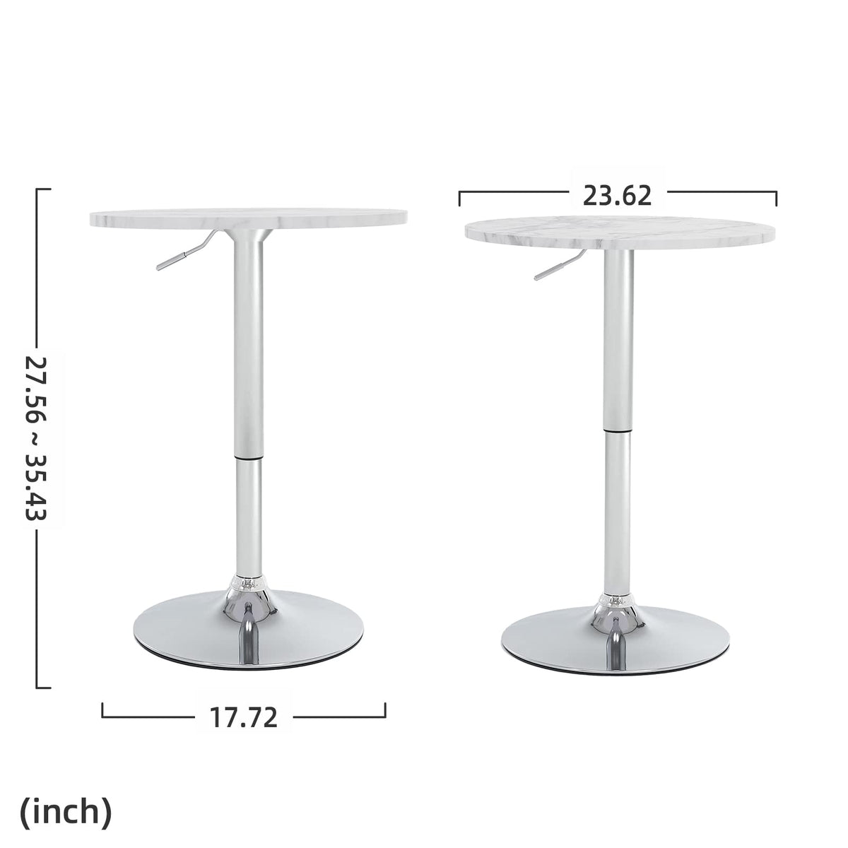 23.6" Round Bar Table, Adjustable Height Bar Table, Modern Cocktail Tables with MDF Top and Metal Base, Bistro Pub Tables Suitable for Cafe, Kitchen Island, Bar Counter, White