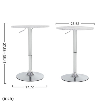 23.6" Round Bar Table, Adjustable Height Bar Table, Modern Cocktail Tables with MDF Top and Metal Base, Bistro Pub Tables Suitable for Cafe, Kitchen Island, Bar Counter, White