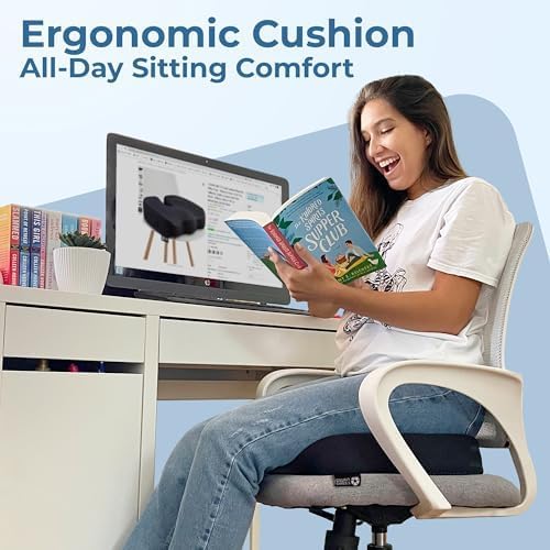 5 STARS UNITED Seat Cushion for Tailbone Pain Relief – Memory Foam Cushion for Coccyx, Hemorrhoid, Sciatica & Post-Surgery Recovery – Wheelchair, Car, Desk, Gaming & Office Chairs, Arctic Black