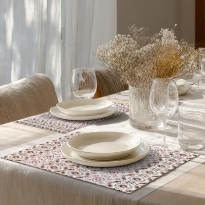 Shrahala Vintage Victorian Floral Set of 4 12 X 18 Inch Linen Placemats, Ornate Rose Scroll Burlap Table Mat Washable Double Layered Heat Insulation for Indoor