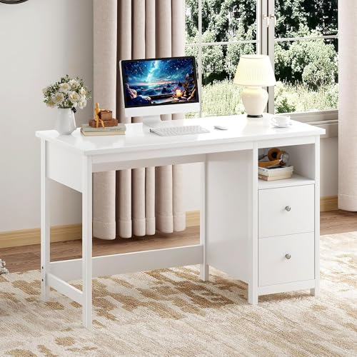 White Desk with Drawers,Modern Small Computer Desk for Home Office, Makeup Vanity Desk Dressing Table for Bedroom,Filing Cabinet Writing Table PC Desks for Study (White, 39.3")