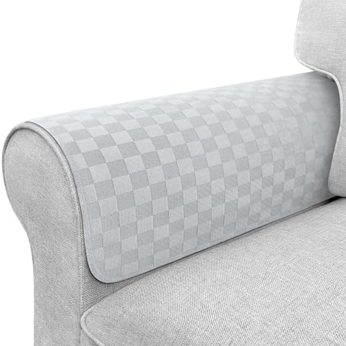 Couch Arm Covers, Sofa Arm Covers, Waterproof Armrest Cover for Sofa, Loveseat, Armchair, Anti-Slip Recliner Arm Cover, Headrest Cover, Arm Chair Covers Set of 2 (Light Gray, 22"×18")