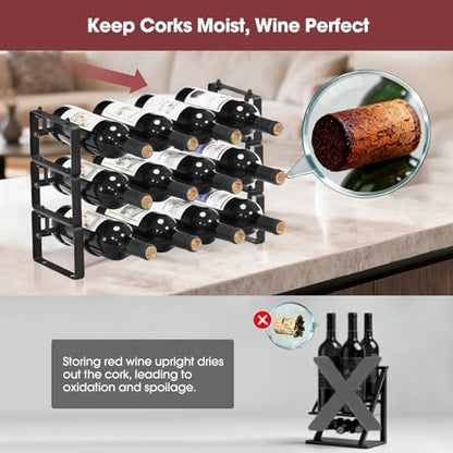 Stackable Countertop Wine Rack, 12 Wine Bottles Holder for Inside Cabinet