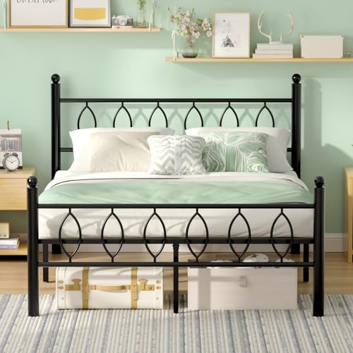 Full Size Bed Frame with Headboard, 14 Inch Classic Metal Platform Bed Frame, Under Bed Storage, No Box Spring Needed, Easy Assembly, Black