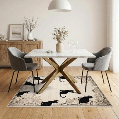 5'x7' Black Cat Taupe Design with Motifs Washable Area Rug