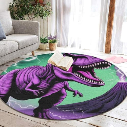 Fashion Round Area Rug Large Non Slip Carpet, Dinosaur T-Rex Unisex Home Decor Mat