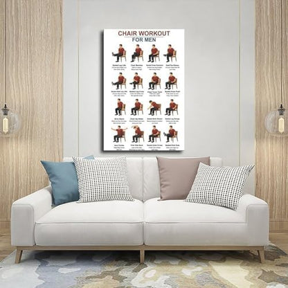 Tai Chi Chair Workouts for Men Chair Exercise Chart Home Workout Plan Canvas Poster Wall Art for Living Room Bedroom Decor Frame 16x24inch