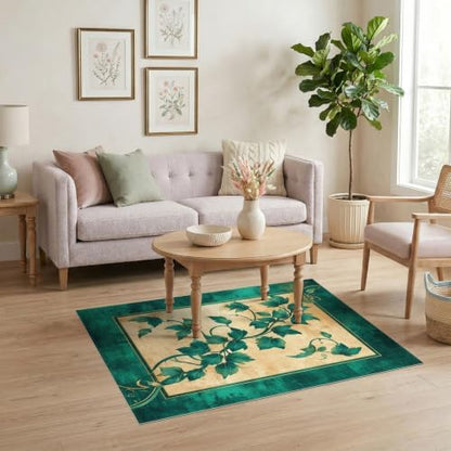 4'x6' Green Cat Cat-Inspired Vine Symmetry Washable Area Rug