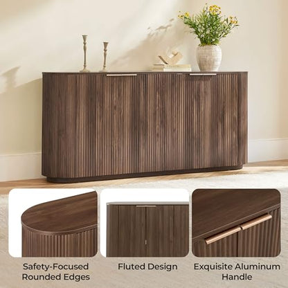CHITA 70" Fluted Sideboard Cabinet, Buffet Cabinet with Storage, Walnut | Accent Cabinet with 4 Doors and Adjustable Shelves, Credenza Media Console for Living Room, Kitchen, 70.1"W x 32"H x 14.6"D