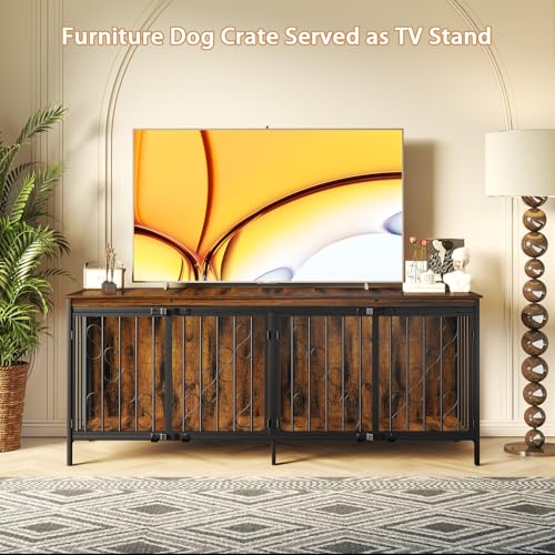 71" Double Dog Crate with Elevated Legs, Brown