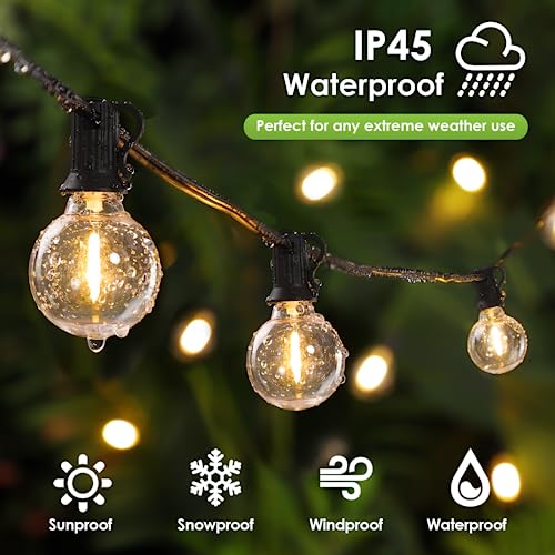100Ft LED Outdoor String Lights, Dimmable Patio Lights, Waterproof Shatterproof 53 G40 Globe Bulb String for Backyard Bistro-Black 1 Pack