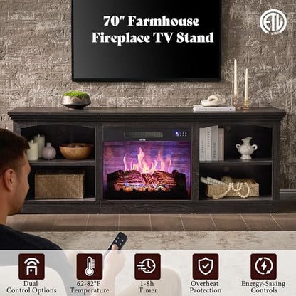 70" Fireplace TV Stand for TVs up to 80" One-Box Delivery