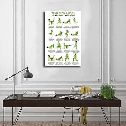 Resistance Band Lower Body Workout Chart Glute And Leg Exercises Women Home Gym Canvas Poster Wall Art for Living Room Bedroom Decor Frame 12x18inch