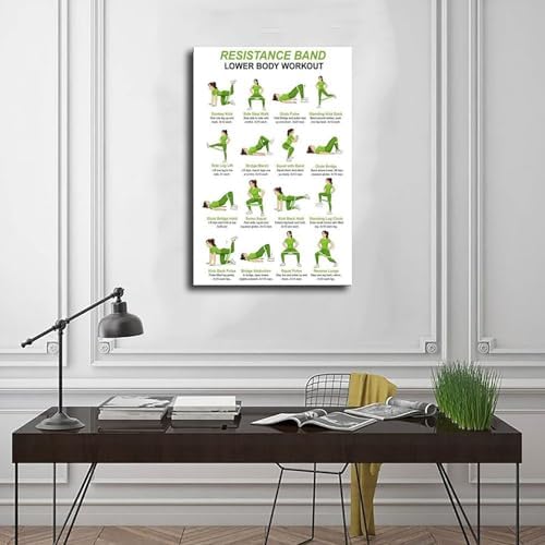 Resistance Band Lower Body Workout Chart Glute And Leg Exercises Women Home Gym Canvas Poster Bedroom Decor Room Decor Frame 20x30inch