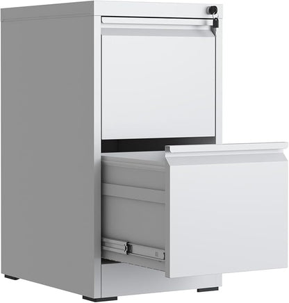 Reegangfa 2 Drawer File Cabinet with Lock, Metal Vertical Filing Cabinet, Lockable Heavy Duty Steel Small File Cabinets for Home Office, for A4 Legal/Letter Size Storage, White, Assembly Required