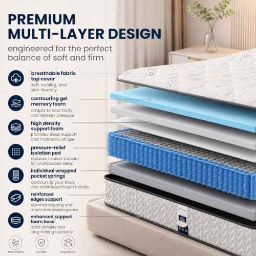 Full Mattress, 10 Inch Cooling Hybrid Full Size Mattress in a Box