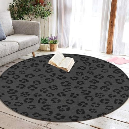 Large Round Area Rug Home Decor Modern Bathroom Rug Kitchen Office Circle Rug for Living Room Sofa Circle Cute Mat Dark Gray Black Leopard Cheetah Print