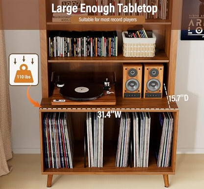 Arched Large Record Player Stand,Holds Up 350+ Albums,31.5''W