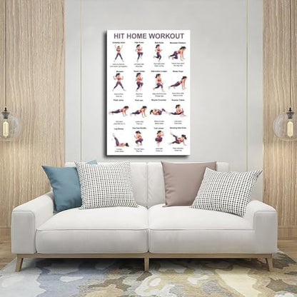 Home Workout Full Body No Equipment Cardio Chart 16 Exercises Canvas Poster Wall Art for Living Room Bedroom Decor Frame 16x24inch