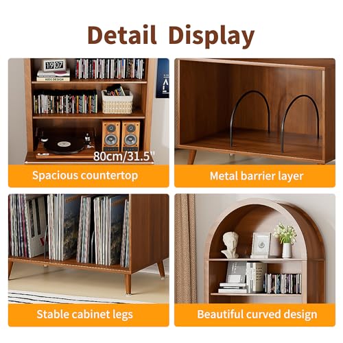 Arched Large Record Player Stand,Holds Up 350+ Albums,31.5''W