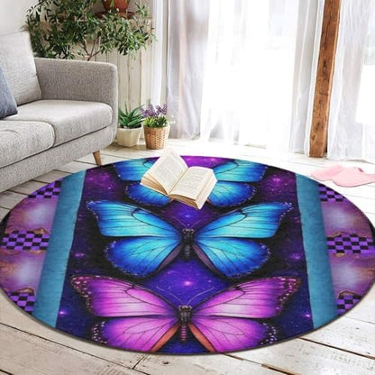 Circular Rugs Large Modern Round Area Rug Fashion Decor Mat for Home Office Purple Butterfly