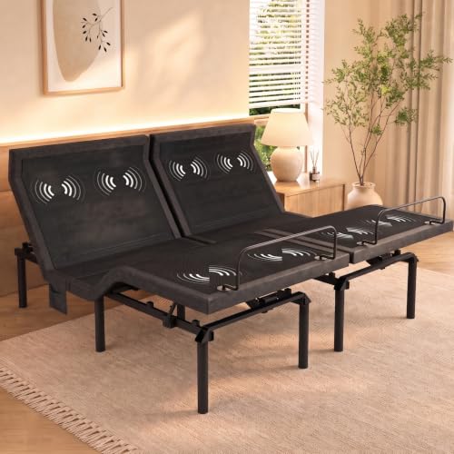 Adjustable Bed Frame Split King with 3 Motors, Adjustable Beds with Massage, Head & Foot Lift, Pillow Tilt, Zero Gravity & Anti-Snore, App & Wireless Remote Control, Easy Assembly