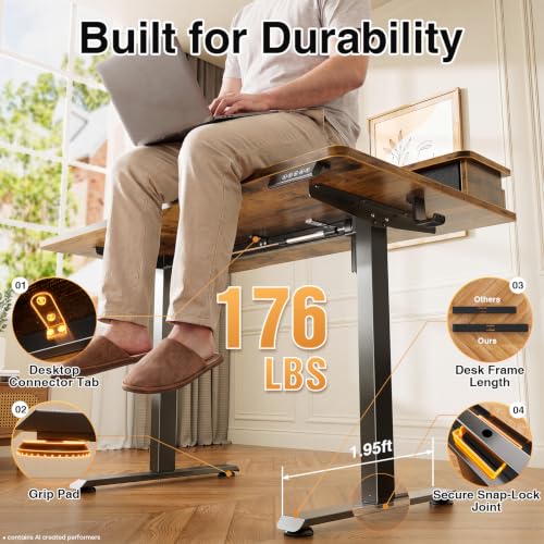 47x28 in Electric Standing Desk with Drawers, Adjustable Table, Brown