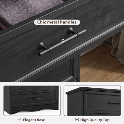 Black 6 Drawer Dresser for Bedroom, 44" Tall Chest of Drawers