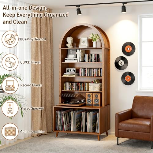 Arched Large Record Player Stand,Holds Up 350+ Albums,31.5''W