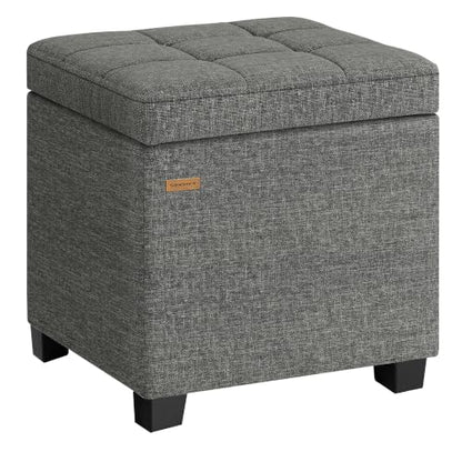 SONGMICS Square Storage Ottoman, Foot Stool Footrest with Legs, Ottoman Cube with Hinged Lid, for Living Room, Bedroom, 16.9 x 16.9 x 18.1 Inches, Linen-Look Fabric, Slate Gray ULOM509GN01