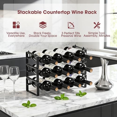 Stackable Countertop Wine Rack, 12 Wine Bottles Holder for Inside Cabinet
