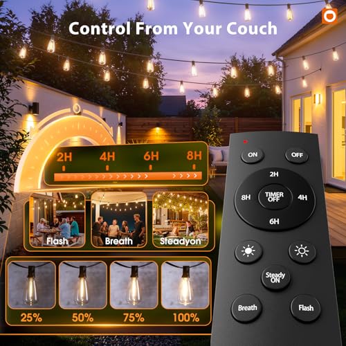 198FT Outdoor String Lights for Outside with Remote Waterproof Patio Lights with Plastic ST38 LED Edison Bulbs Outdoor Lighting Extra Long for Backyard Bistro Porch Garden Pergola Party Decor