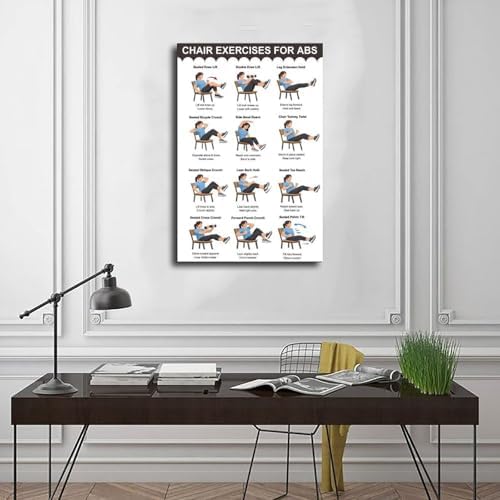 Chair Exercises for Abs Seated Core Workout Chart Adult Fitness Canvas Poster Bedroom Decor Room Decor Unframe 16x24inch