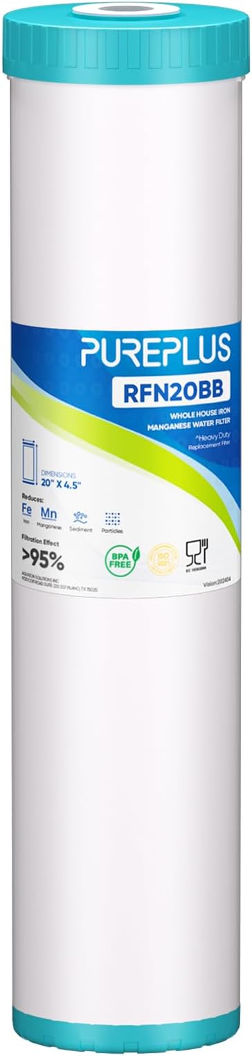PUREPLUS 5 Micron 20" x 4.5" RFN20BB Whole House Iron & Manganese Reduce Water Filter Replacement Cartridge, Replacement for FM25B, RFFE20-BB, CFRFFE-20BB, 1 Pack