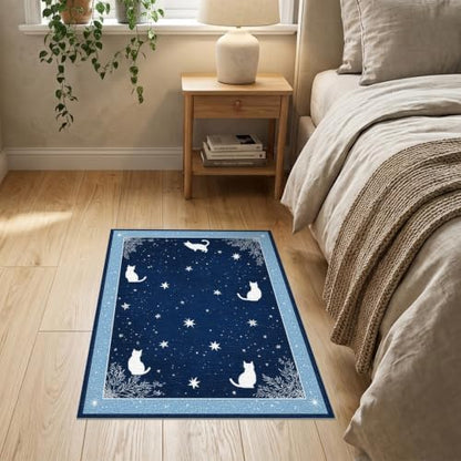 2'x3' Midnight Blue Cat Starry Design Washable Throw Rug