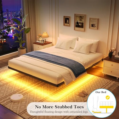 Floating Bed Frame Full Size, Full Bed Frame with Smart LED Lights