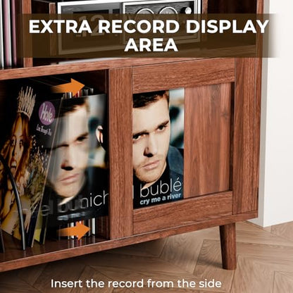 XL Record Player Stand with Sliding Doors,500+ Vinyl Record Storage Cabinet