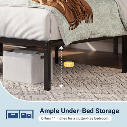 Full Size Bed Frame, 12 Inch Metal Beds with Storage Space, Black