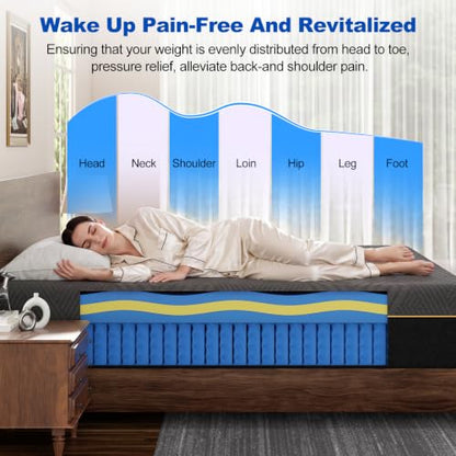 Full Mattress, 12 Inch Full Size Mattresses Hybrid Mattress with Memory Foam & Pillow Top - Medium Firm Feel for Motion Isolation, Edge Support, Pressure Relief - Bed in a Box