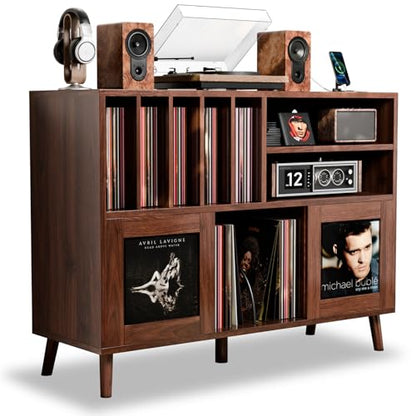 XL Record Player Stand with Sliding Doors,500+ Vinyl Record Storage Cabinet