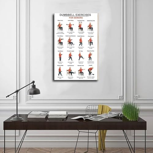 Dumbbell Exercises for Seniors Seated Chair Strength Workout Balance And Stability Training Canvas Poster Wall Art for Living Room Bedroom Decor Unframe 20x30inch