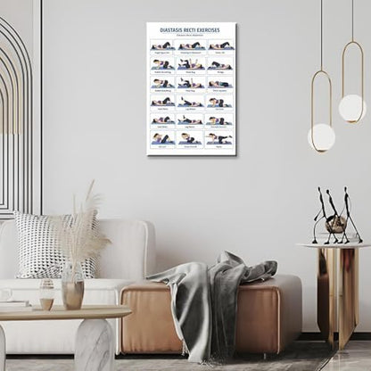Diastasis Recti Repair Exercise Poster, 18 Illustrated Postpartum Abdomen Healing Moves Chart, Bodyweight Postnatal Core & Pelvic Floor Training Guide for Diastasis Recti Abdominis Recovery Workout(8x12inchs，Wrapped Framed)