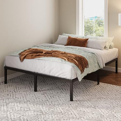 Full Size Bed Frame, 12 Inch Metal Beds with Storage Space, Black
