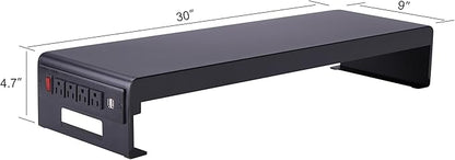 Rocelco 40" Height Adjustable Standing Desk Converter with AC Outlet USB Charger and Dual Monitor Stand - Tabletop Riser Computer Workstation - Sliding Keyboard Tray - Black (R DADRB-40-ACUSB-DMS)